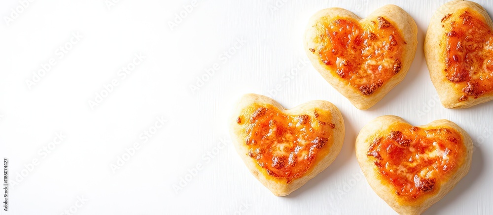 Aufkleber heart shaped mini pizza dough on a white background. with copy space image. place for adding text or