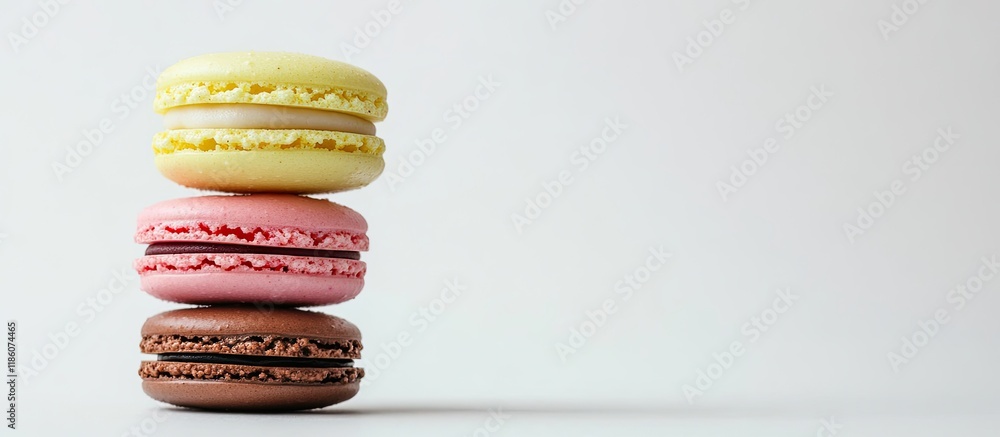 Poster macaroons macaroons on a white background. with copy space image. place for adding text or design
