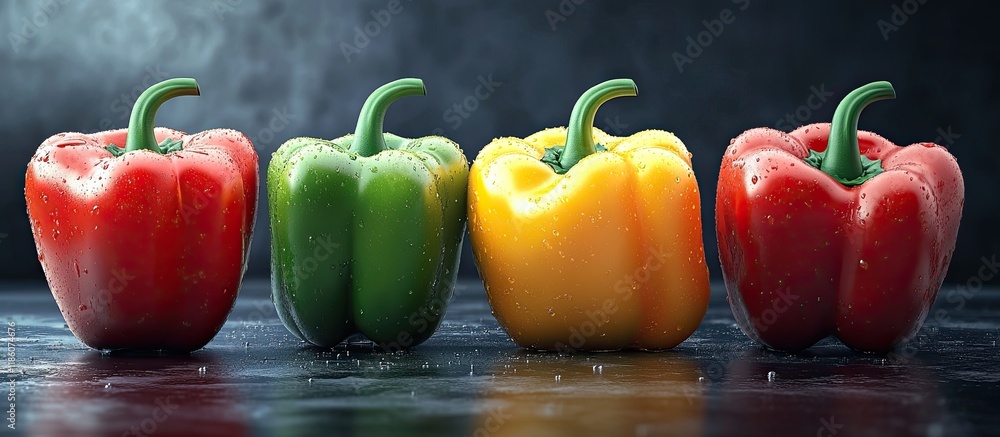 Fototapete tri color bell peppers. with copy space image. place for adding text or design