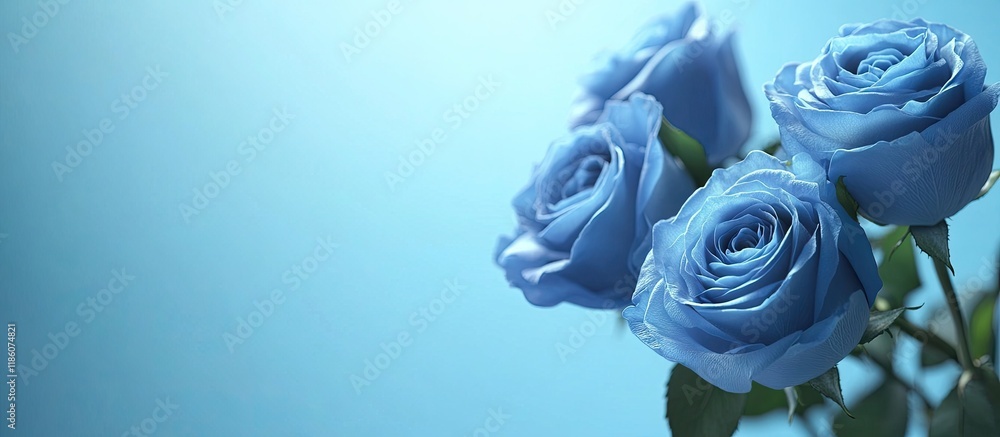 Aufkleber bouquet of blue roses set against a classic blue background. with copy space image. place for adding