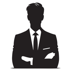 Business person Silhouette Vector Illustration, Solid White Background.