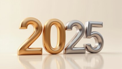 Golden and Silver 2025 in Modern Minimalist Design with Bright Lighting