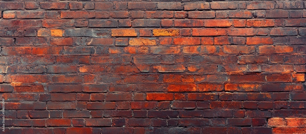 Poster Old red brick wall texture background featuring copyspace for text or image
