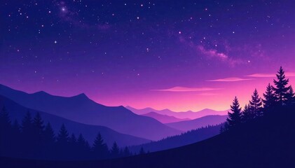 Deep purple misty evening sky with low poly stars and constellations, space, night, starry