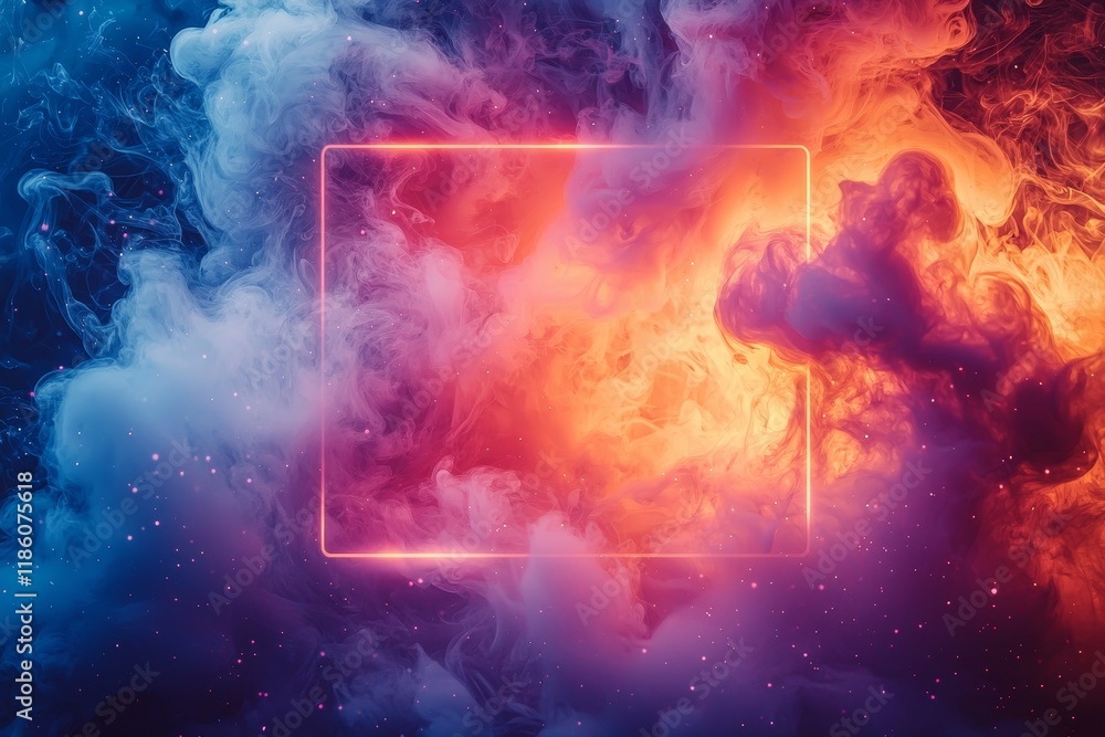 Aufkleber glowing neon rectangle on a black backdrop, featuring a dynamic energy wave overlay for a fluid hori