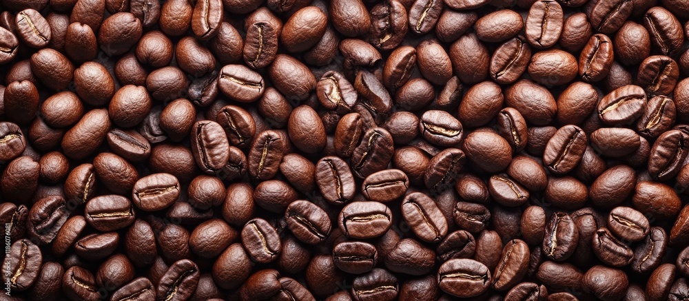 Aufkleber premium coffee background numerous roasted brown beans in close up as a texture high detail. with co
