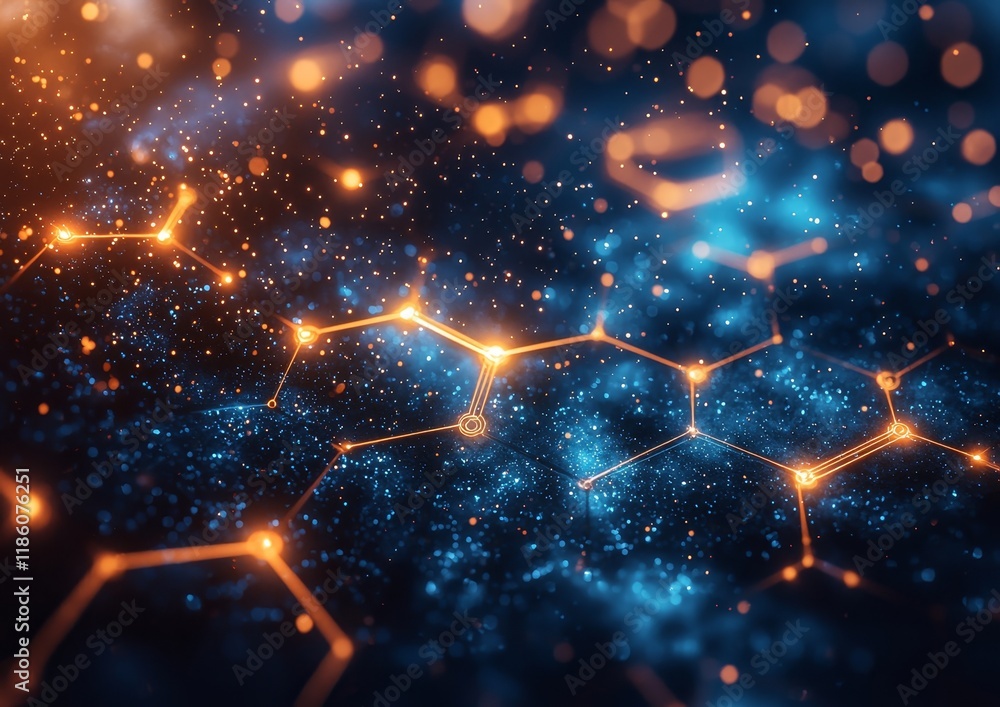 Poster creating immersive effects with dynamic digital hexagonal particles in game trailers and cinematic o