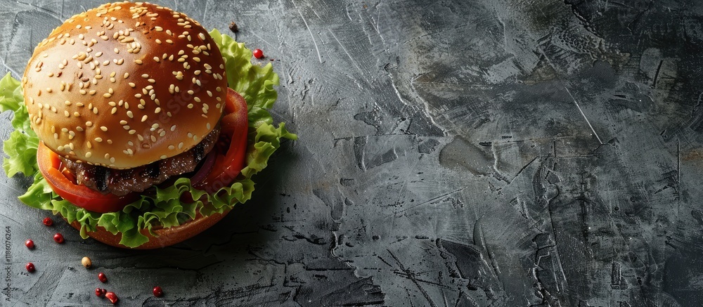 Aufkleber burger on a gray background. with copy space image. Place for adding text or design