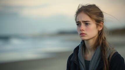 A Woman Standing on the Beach With Her Hair Blowing in the Wind - Generative AI