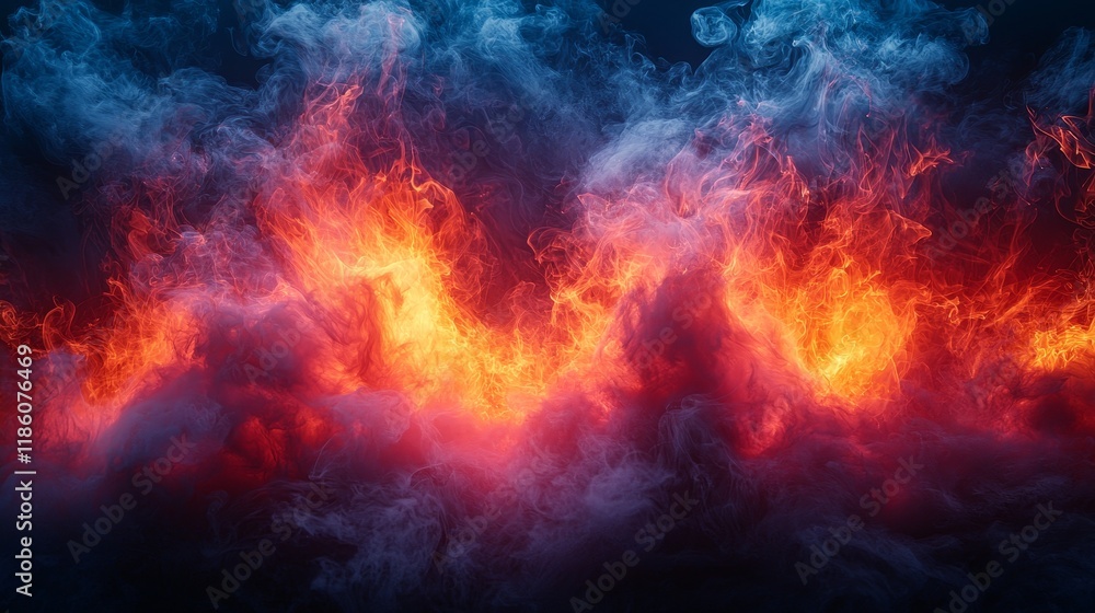 Poster a two-tone neon picture frame featuring dynamic motion graphics and smoky effects, ideal for creativ