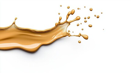 A photostock of golden liquid splashes forming dynamic arcs mid-air, isolated on a clean white background, radiant and elegant, High Quality