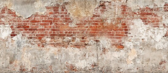 Empty Old Brick Wall Texture Distressed Painted Wall Surface Grungy Wide Brick Wall Grunge Red Stone Wall Background Worn Building Facade With Damaged Plaster Abstract Web Banner Copy Space
