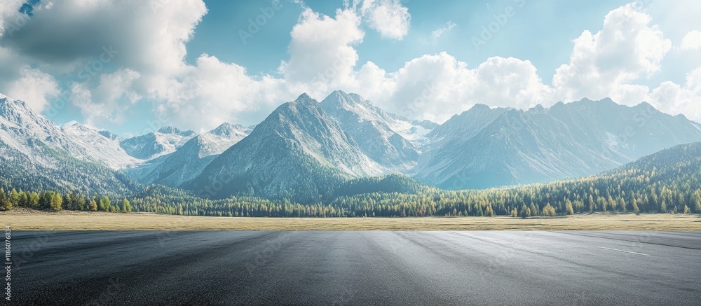 Leinwandbilder mountain scenery set against an asphalt road. with copy space image. place for adding text or design