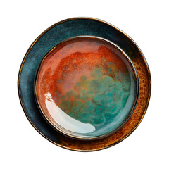 High-Gloss Pottery Bowl with Red and Green Color Isolated on Transparent Background