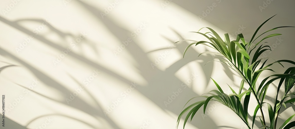 Poster the plant s shadow on a light backdrop with room for text. with copy space image. place for adding t