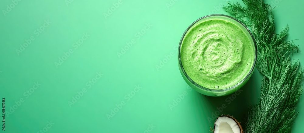 Leinwandbilder green smoothie with celeriac and coconut milk. with copy space image. Place for adding text or design