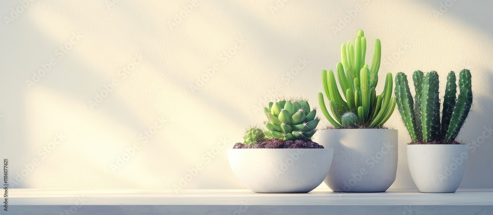 Aufkleber potted cacti on the tabletop are air purifying plants for your home or office. with copy space image