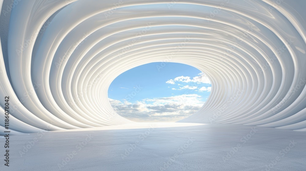 Poster abstract architectural tunnel with sky view modern design and open space concept