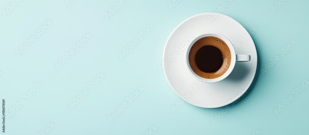 Poster business idea taking a break during work enjoying coffee on a clean light blue office table copy spa