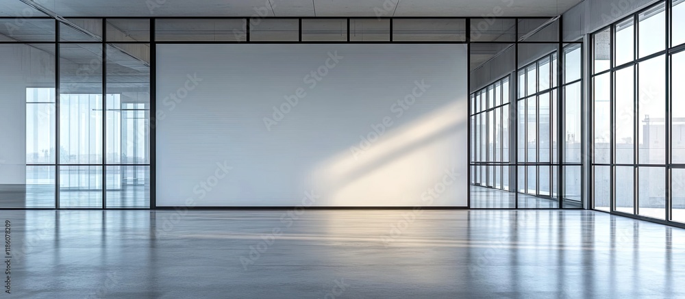 Poster vertical background image of a vacant office space behind a glass wall featuring a minimal design co