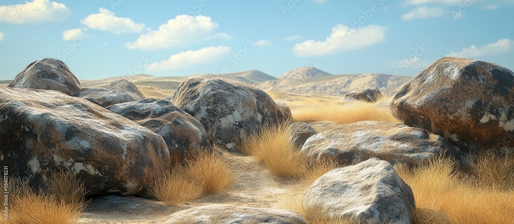Poster granite boulders in a desert landscape. with copy space image. place for adding text or design