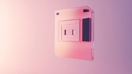 Retrofuturistic diskette presentation, soft millennial pastels, floating vintage tech object, smooth plastic material, minimal design approach, gentle shadows, isolated retro storage device, clean