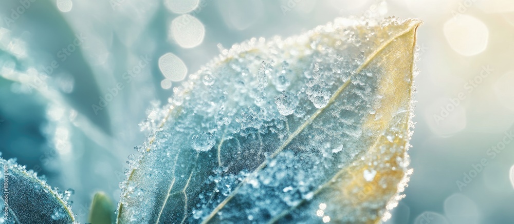 Fototapete Ice crystals on a mullein leaf. with copy space image. Place for adding text or design