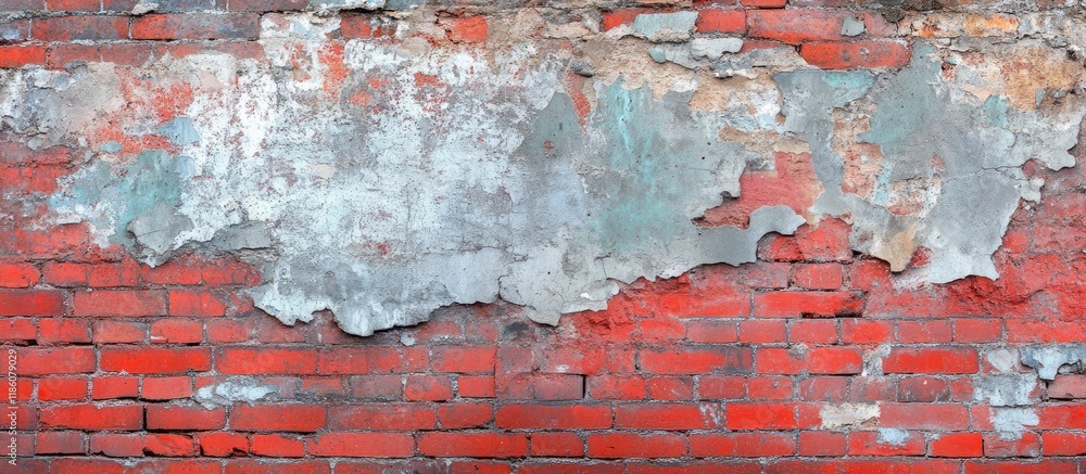 Aufkleber Red brick wall featuring remnants of a cement background. with copy space image. Place for adding text or design
