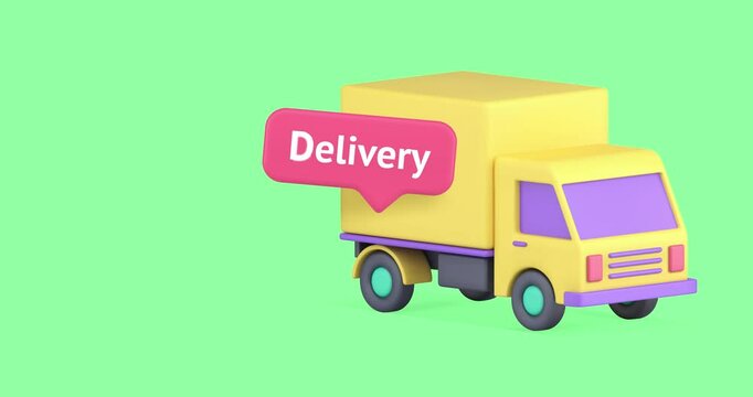 Commercial delivery service cargo truck van banner copy space 3d icon animation. Industrial freight transportation logistic distribution business shipment lorry vehicle shipping