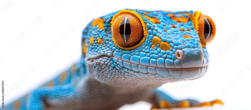 Poster Close up of a gecko lizard against an isolated white background. with copy space image. Place for adding text or design