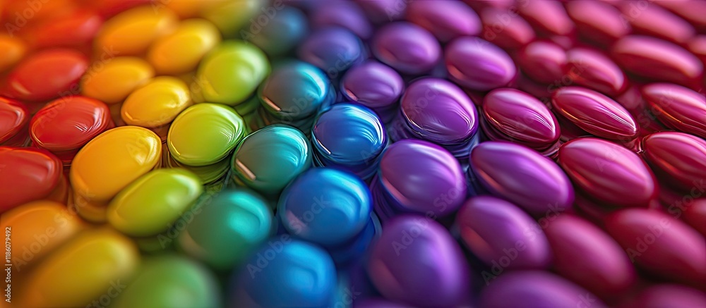 Leinwandbilder close up of a stack of vibrant chocolate candies candies in a spectrum of rainbow colors texture of 