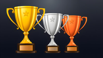Gold, Silver and Bronze Trophy Cup. illustration. Generative AI