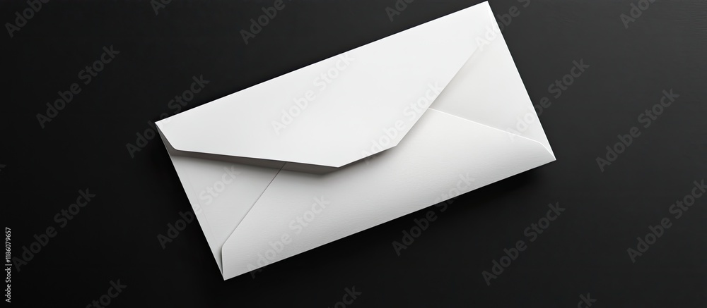 Poster a sharp white envelope positioned on a black background. with copy space image. Place for adding text or design