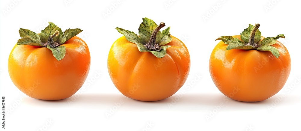 Poster Fresh sweet persimmons isolated on a white background. with copy space image. Place for adding text or design