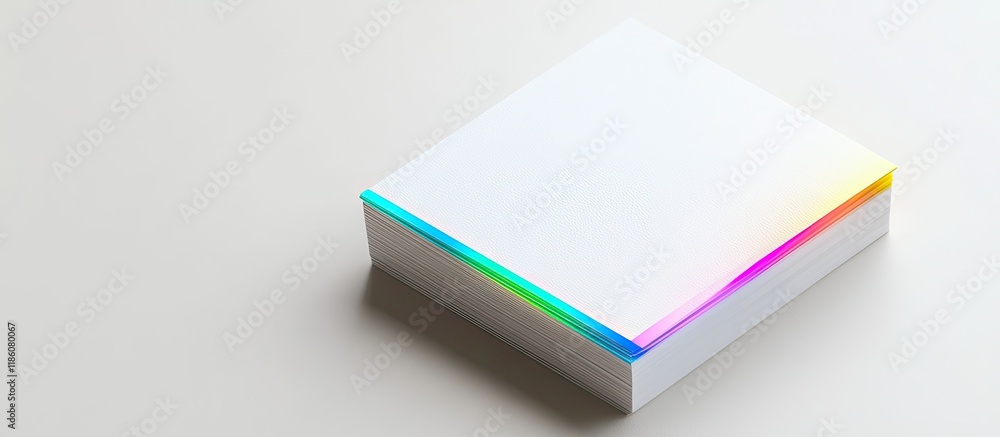 Poster thick white cotton paper business card mockup featuring rainbow foil on the edges. with copy space i