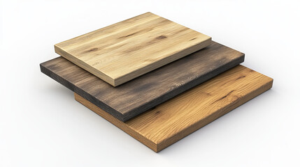 Realistic set of square wooden boards isolated on transparent background. Vector illustration of natural oak, pine, poplar triangle wood platform angle view. Podium for product show. Design sample