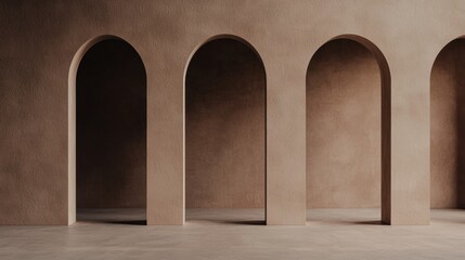 Minimalist Architectural Interior with Three Archways and Neutral Tones