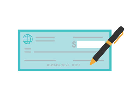 check and pen, blue, flat design clip art preview