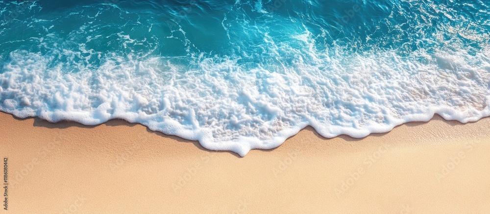 Poster Beautiful sand and gentle blue waves of the sea Summer beach backdrop. with copy space image. Place for adding text or design