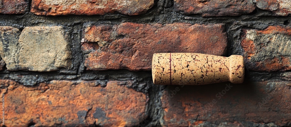 Fototapete empty cork on aged brick wall. with copy space image. place for adding text or design