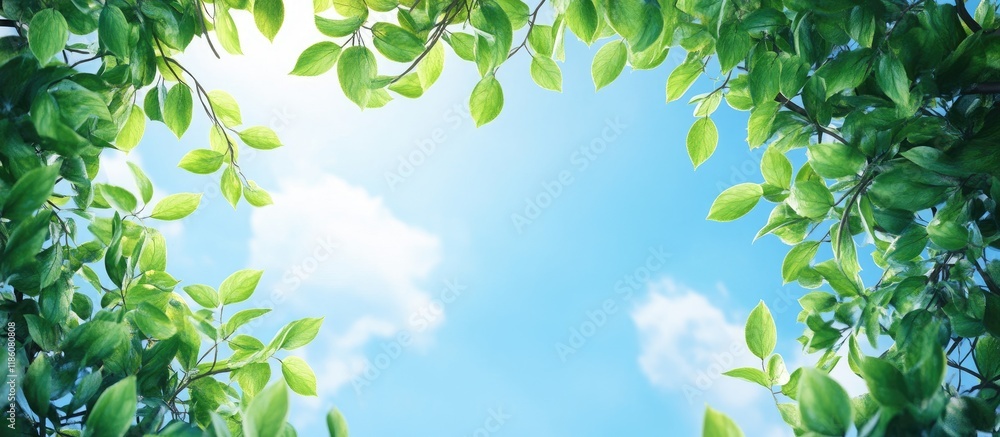 Aufkleber The blue sky and green leaves of the trees created a beautiful view in summer. with copy space image. Place for adding text or design