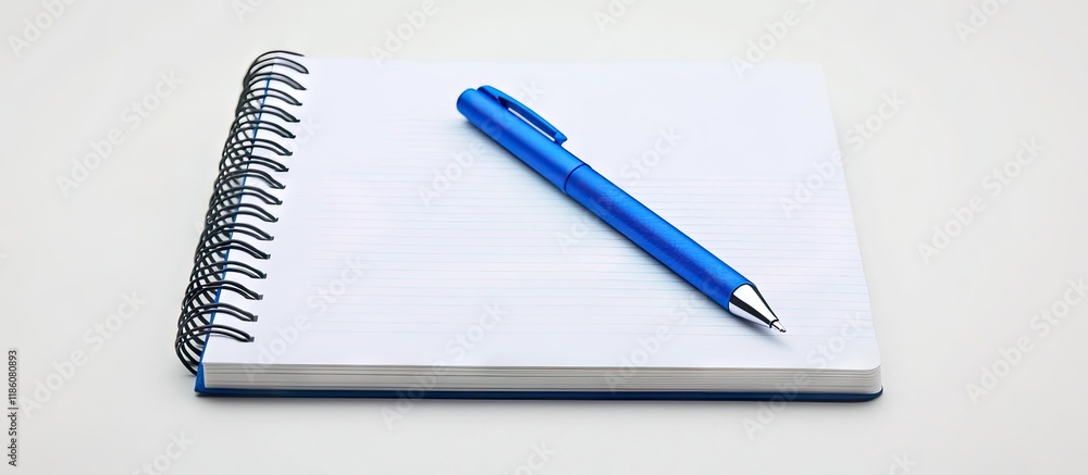 Aufkleber blank notebook with blue pen on a white background close up view. with copy space image. Place for adding text or design