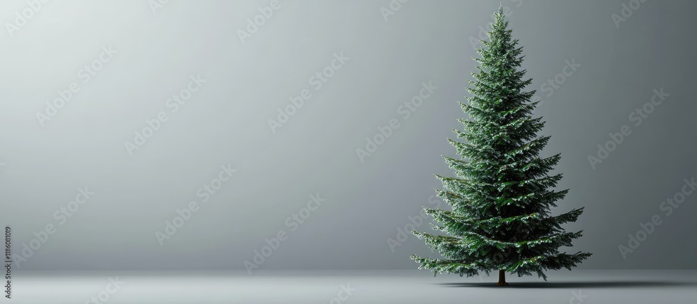 Poster Christmas tree set against a gray background for a postcard. with copy space image. Place for adding text or design