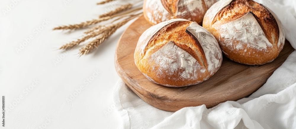 Poster Traditional bread bakery on a white background Roti manis. with copy space image. Place for adding text or design