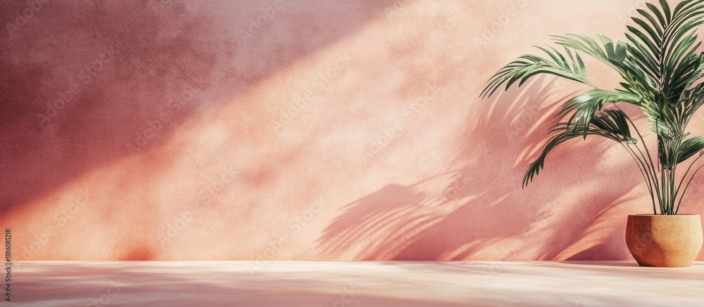 Poster rose and sand colored painted wall. with copy space image. Place for adding text or design