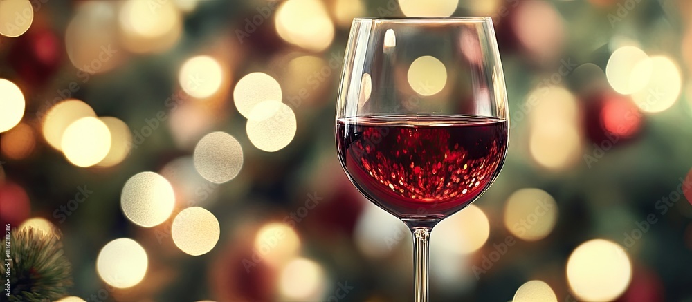 Poster close up of a glass of wine with a bokeh background flat lay new year and christmas ambiance greetin