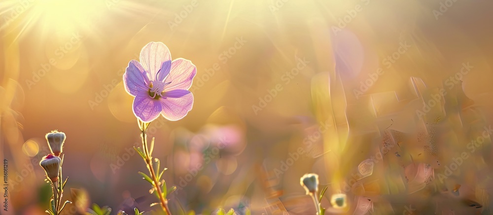 Poster wildflower a young flower blossoming in the meadow shallow depth of field selective soft focus. with