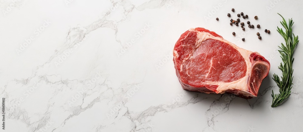 Poster fresh raw veal marble on a white background. with copy space image. place for adding text or design