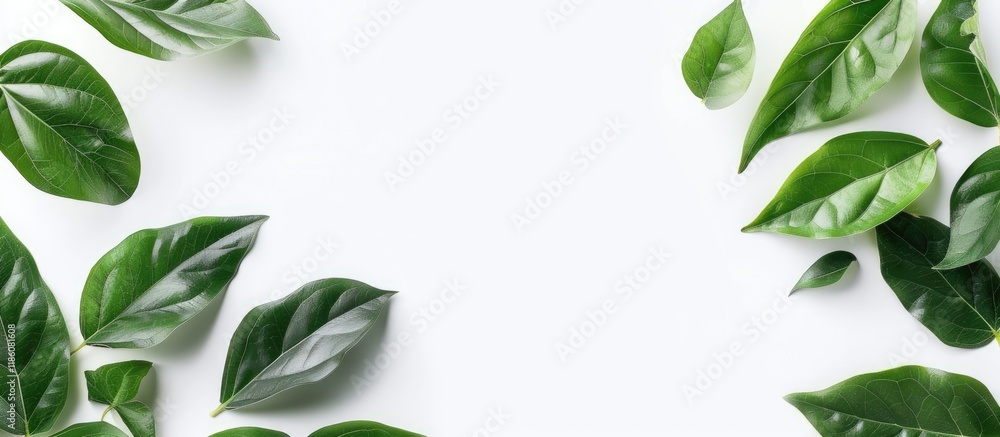 Poster natural fresh green leaves isolated on a white background with space for text entry and product plac