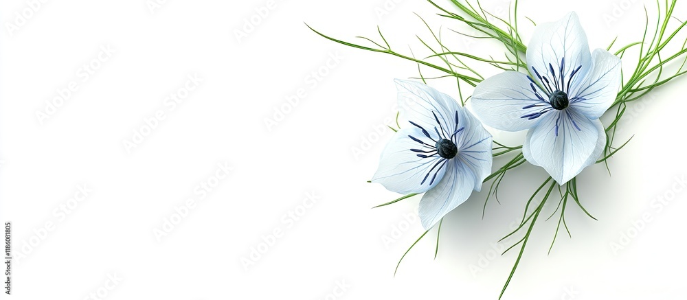 Leinwandbilder Close up of Nigella flower on a white background. with copy space image. Place for adding text or design